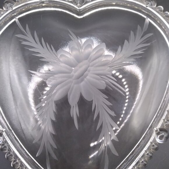 Vintage Paden City Glass Covered Dish Etched Flowers Jewelry Trinket Box Jewelry - Picture 7 of 9